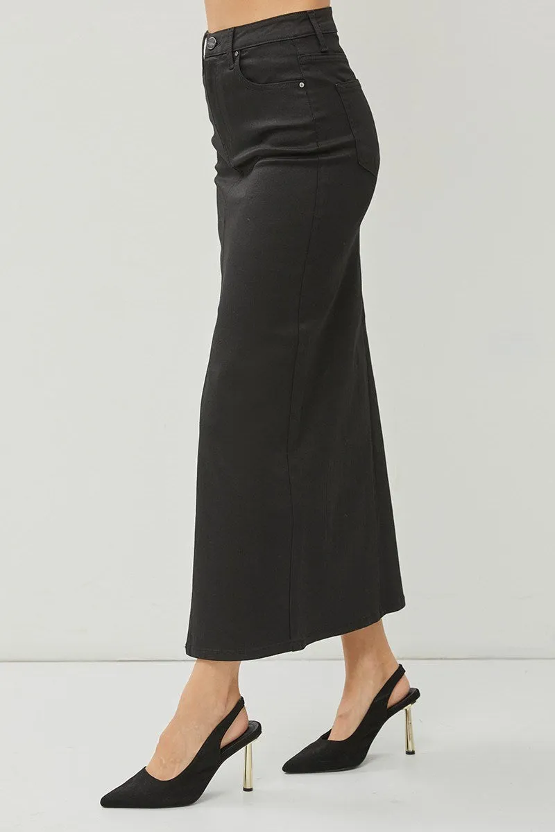 Risen Black High Rise Front Slit Maxi Skirt