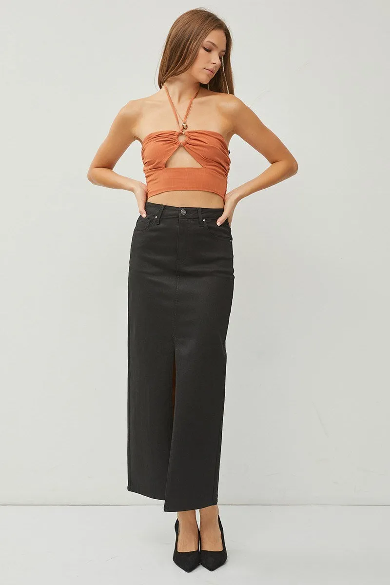 Risen Black High Rise Front Slit Maxi Skirt
