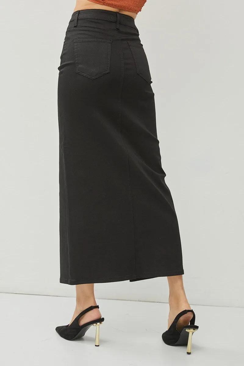 Risen Black High Rise Front Slit Maxi Skirt