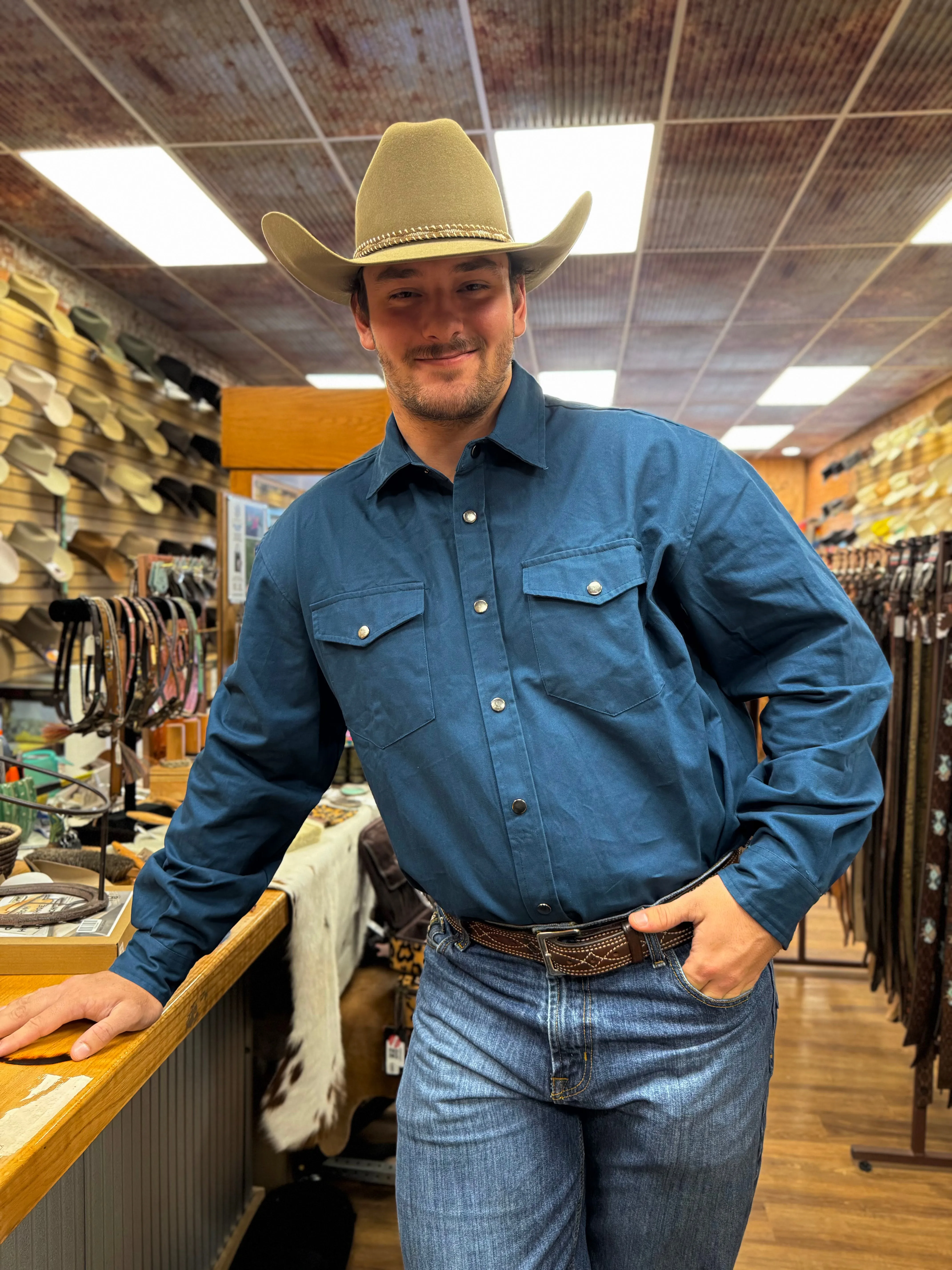 Roper Men's Teal Brushed Twill Long Sleeve Snap Western Shirt 0423-6626TL