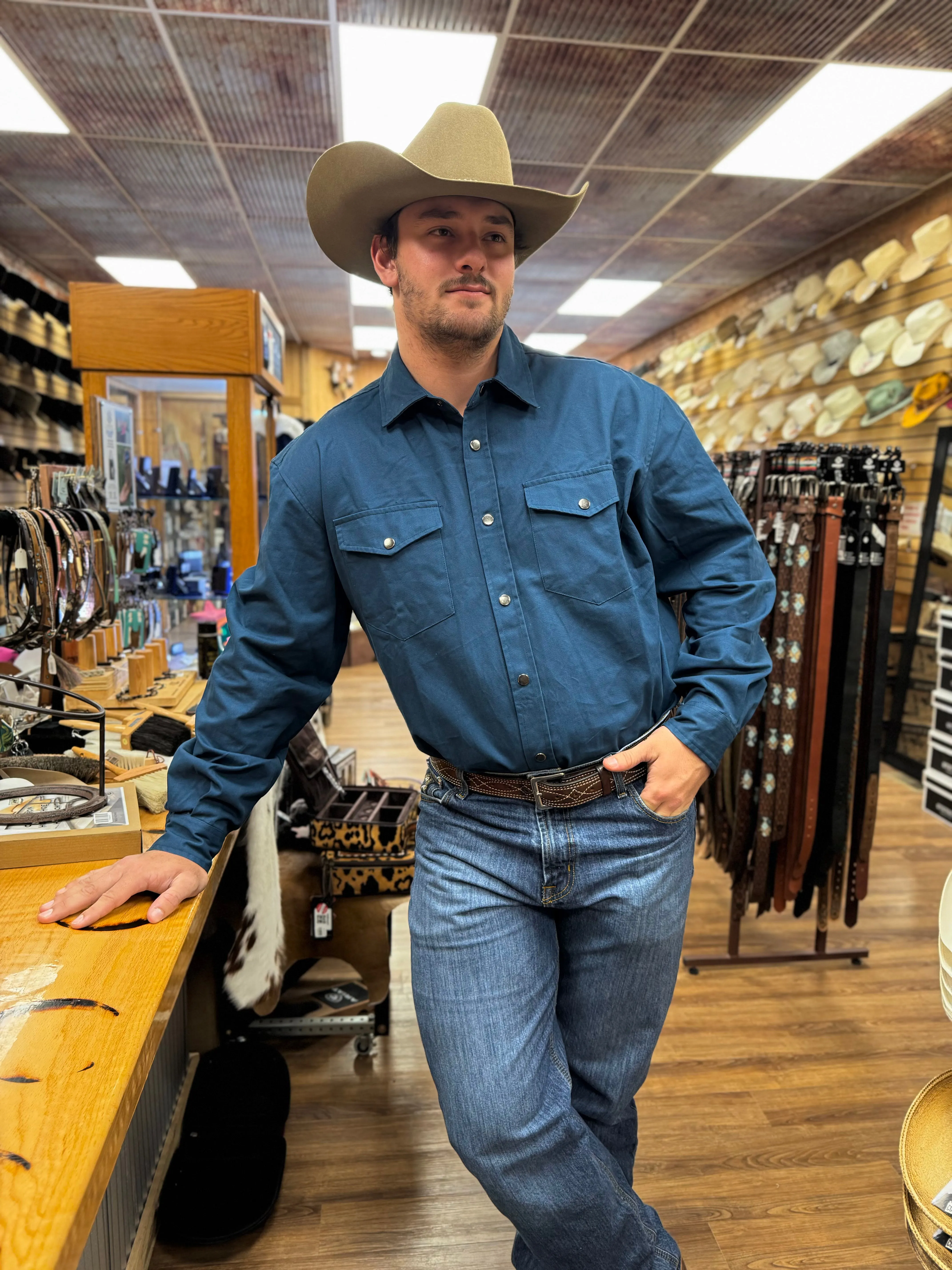 Roper Men's Teal Brushed Twill Long Sleeve Snap Western Shirt 0423-6626TL