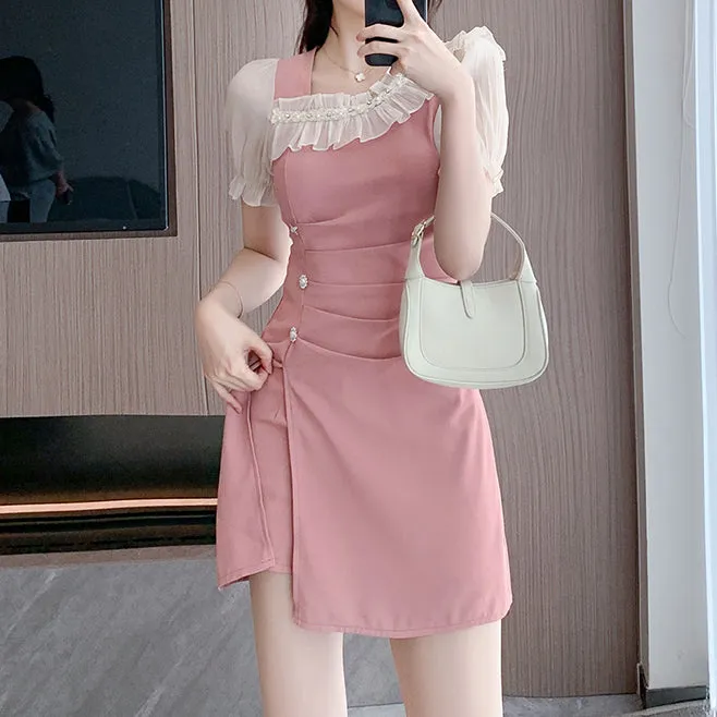 Ruffle Short Sleeve Waist Dress Shorts Set