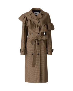 Ruffled Houndstooth Belted Coat