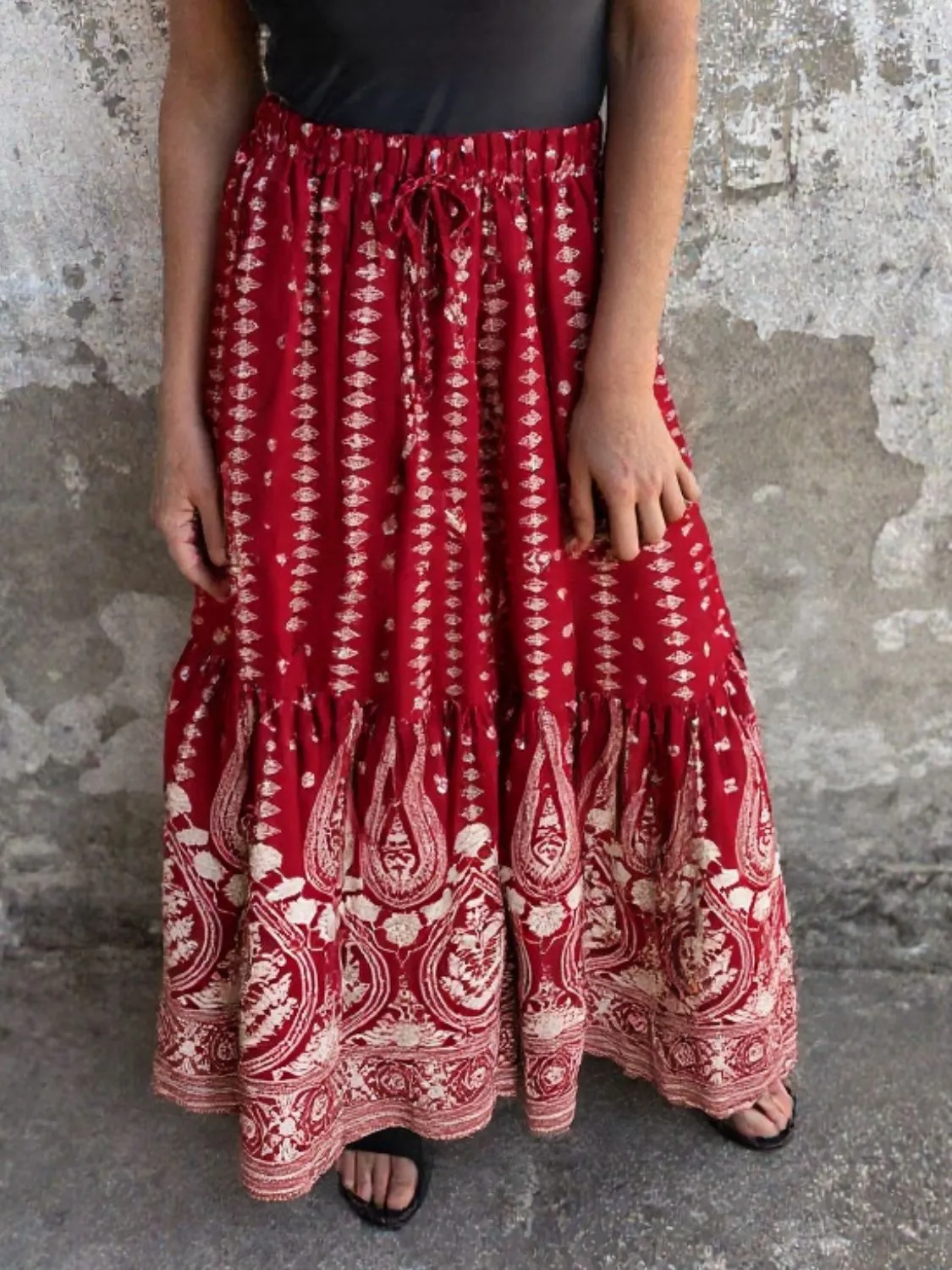 Ruffled Printed Maxi Skirt