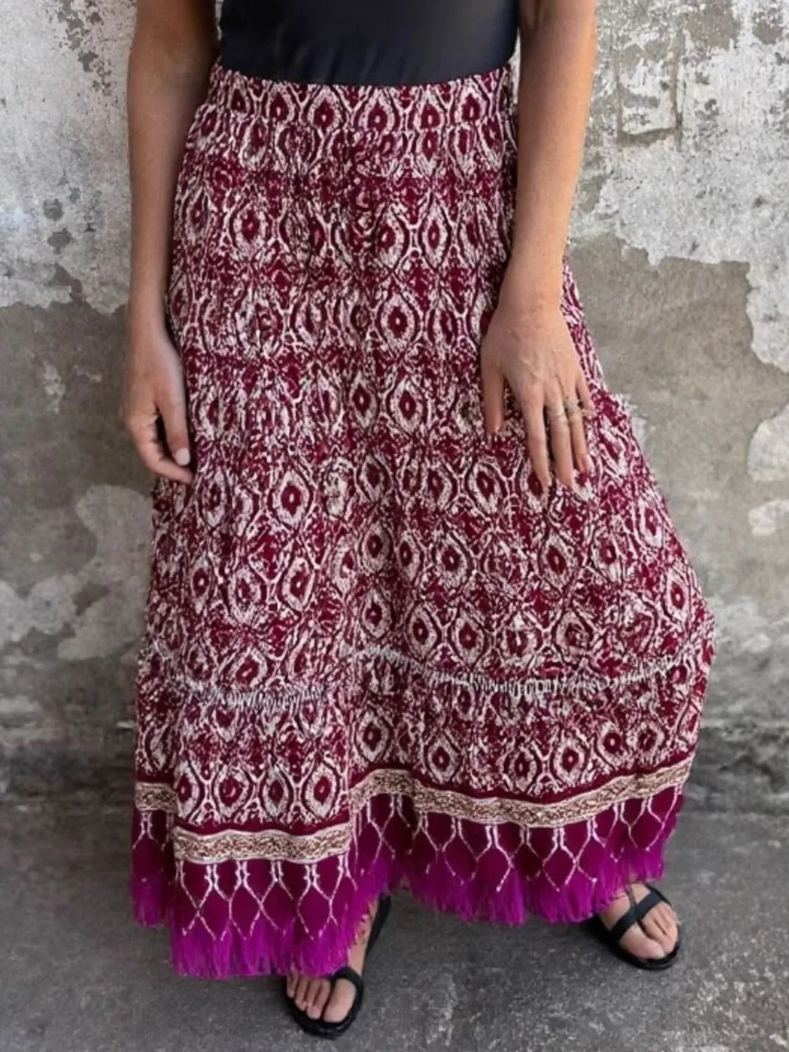 Ruffled Printed Maxi Skirt