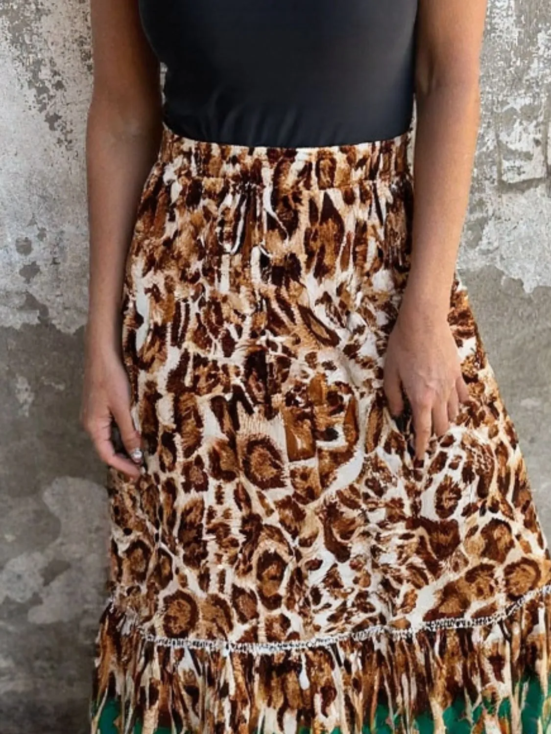Ruffled Printed Maxi Skirt