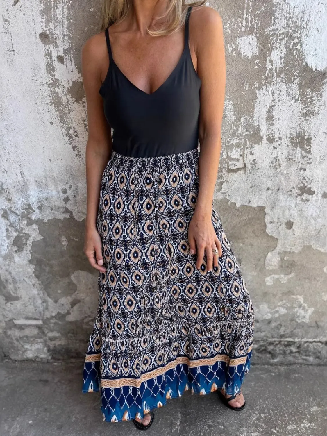 Ruffled Printed Maxi Skirt