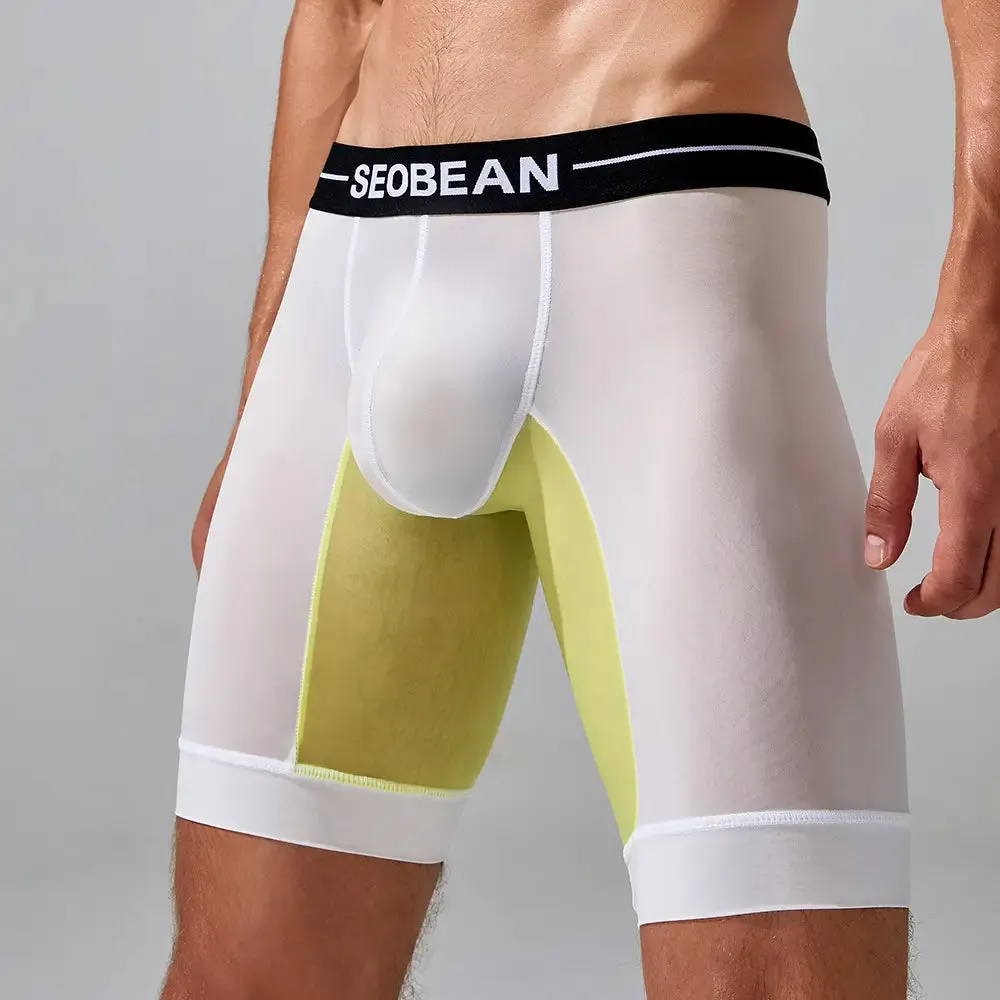 Seobean Men's Nylon-Spandex Long Boxer Briefs | Anti-Chafing Summer Underwear 240201