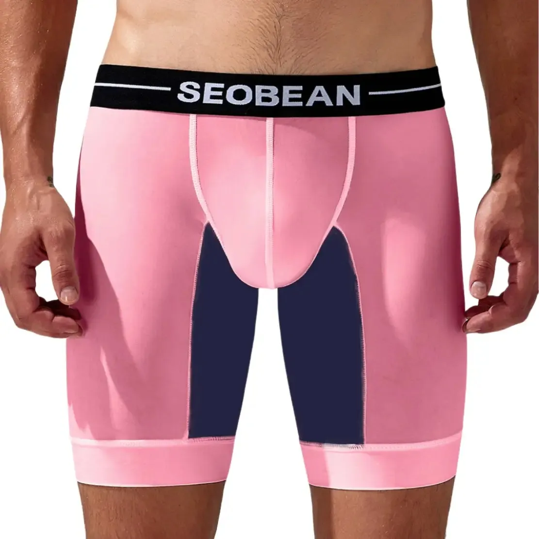 Seobean Men's Nylon-Spandex Long Boxer Briefs | Anti-Chafing Summer Underwear 240201