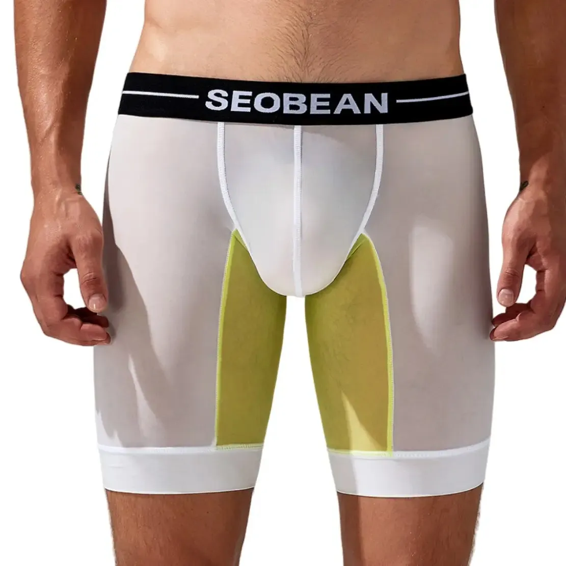 Seobean Men's Nylon-Spandex Long Boxer Briefs | Anti-Chafing Summer Underwear 240201