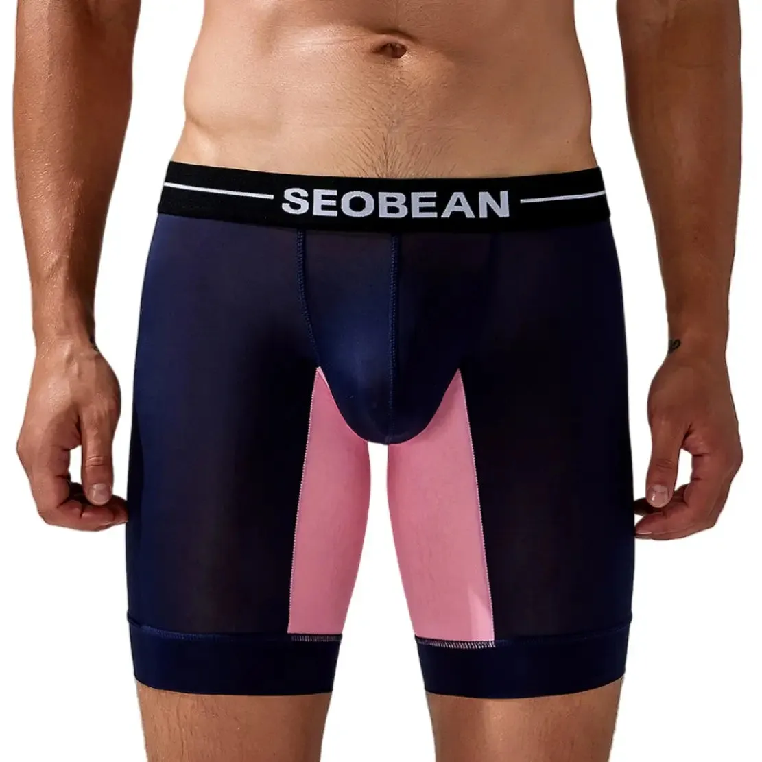 Seobean Men's Nylon-Spandex Long Boxer Briefs | Anti-Chafing Summer Underwear 240201