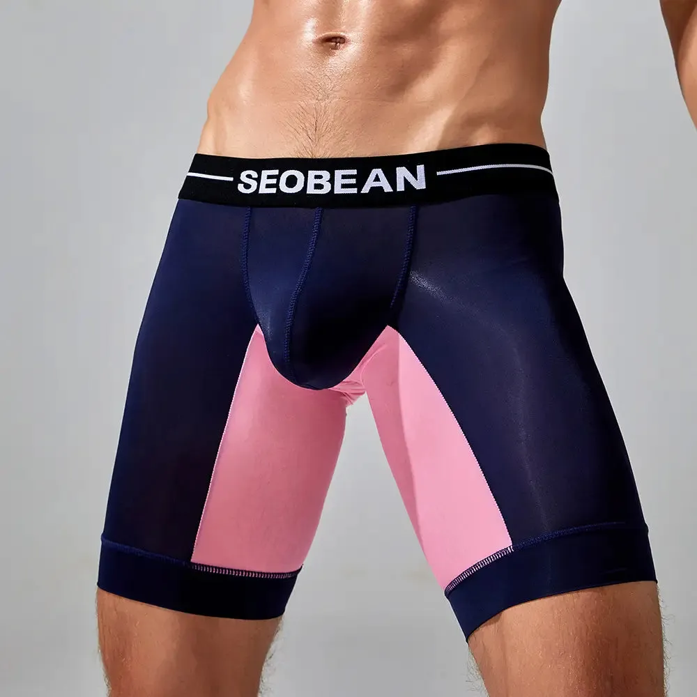 Seobean Men's Nylon-Spandex Long Boxer Briefs | Anti-Chafing Summer Underwear 240201