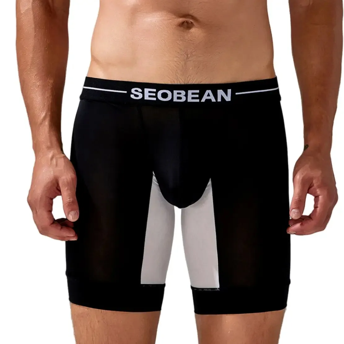 Seobean Men's Nylon-Spandex Long Boxer Briefs | Anti-Chafing Summer Underwear 240201