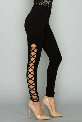 SEXY SIDE STRAPPY STRETCH-KNIT WOMEN PANTS