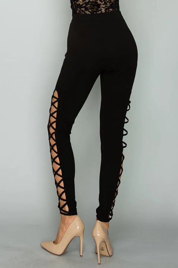 SEXY SIDE STRAPPY STRETCH-KNIT WOMEN PANTS
