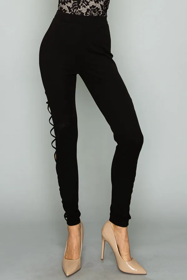 SEXY SIDE STRAPPY STRETCH-KNIT WOMEN PANTS