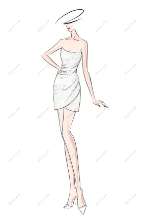 Short Strapless Crepe Bodycon Designer Bridal Shower Dress Sketch