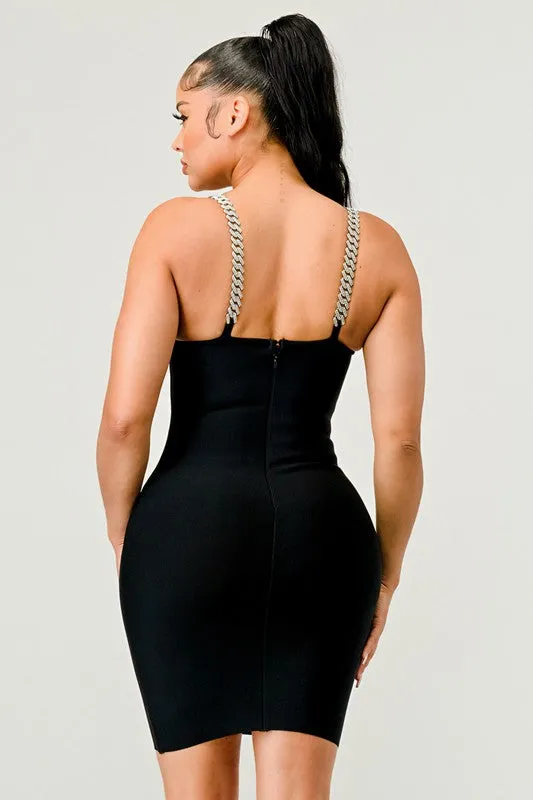 Silver Chained Straps Bodycon Mini Dress