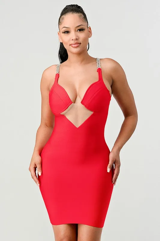 Silver Chained Straps Bodycon Mini Dress