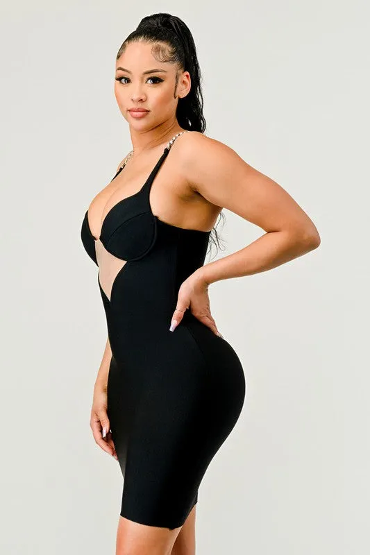 Silver Chained Straps Bodycon Mini Dress