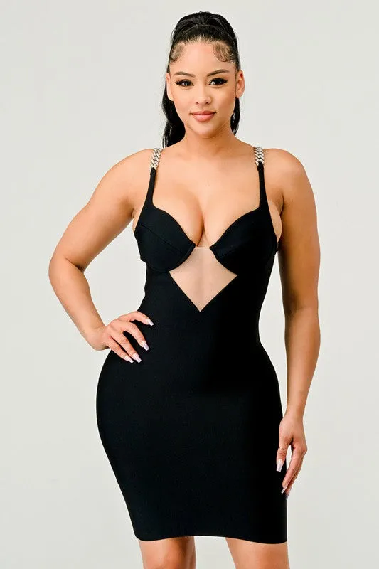 Silver Chained Straps Bodycon Mini Dress