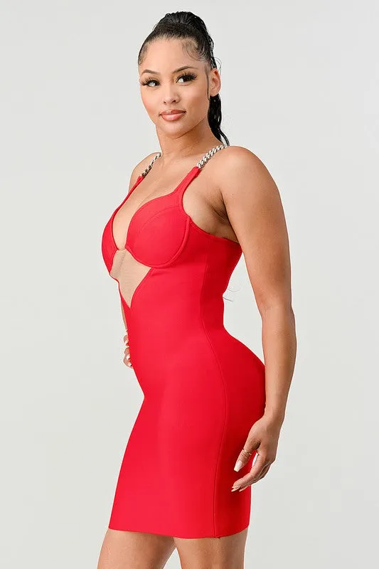 Silver Chained Straps Bodycon Mini Dress