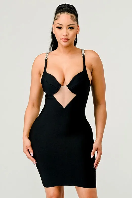 Silver Chained Straps Bodycon Mini Dress