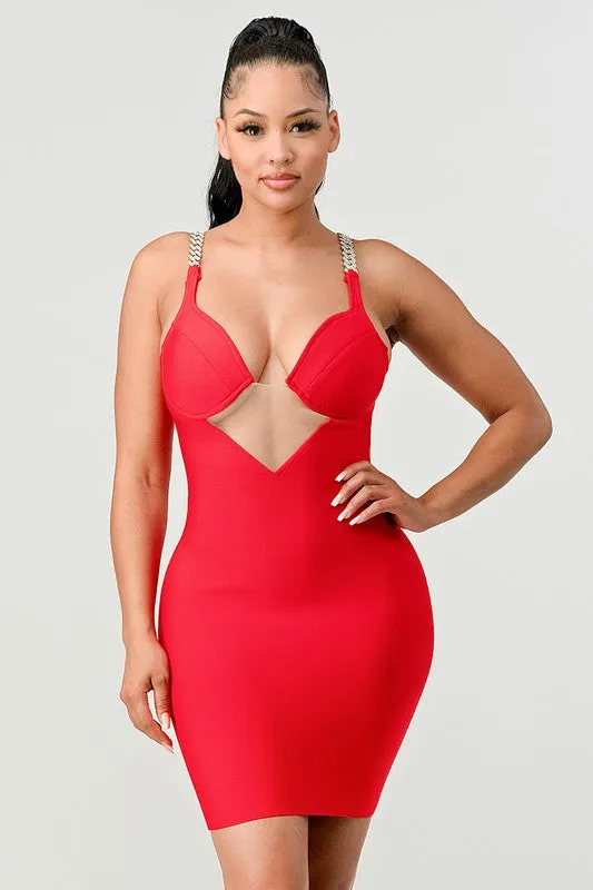 Silver Chained Straps Bodycon Mini Dress