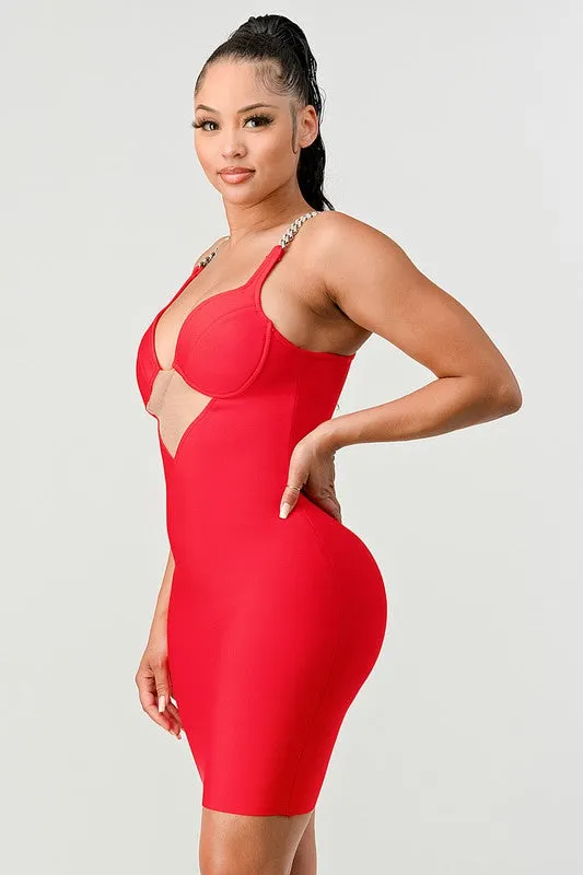 Silver Chained Straps Bodycon Mini Dress