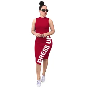 Sleeveless Print Bodycon Dress With Back Hole #Red #Sleeveless #Print