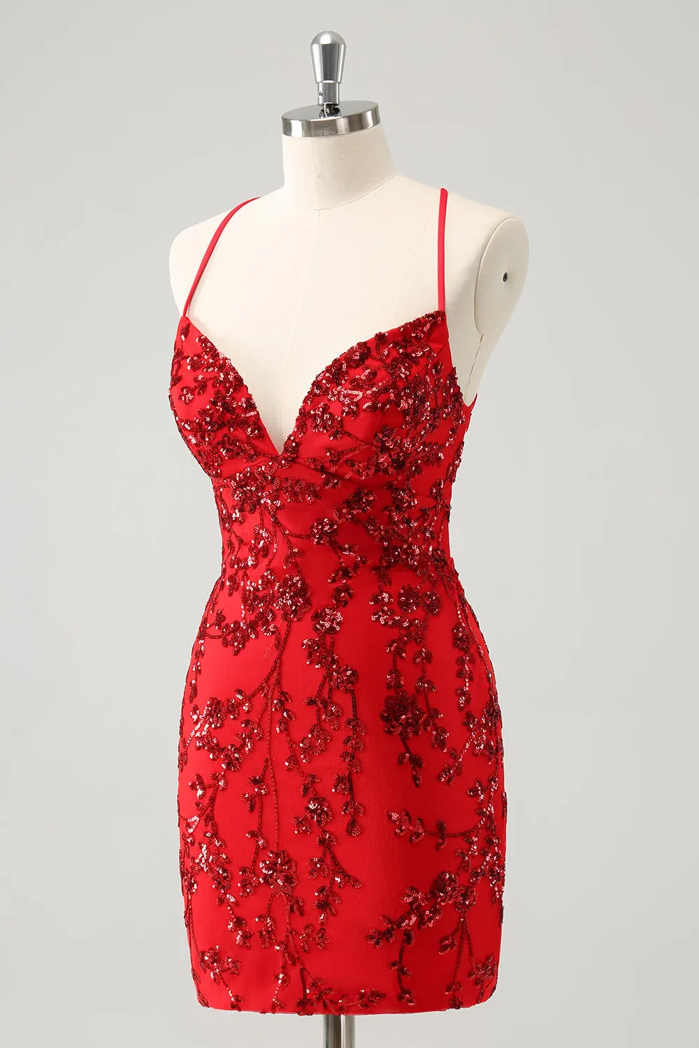 Sparkly Red Floral Tight Short Homecoming Dress with Sequins