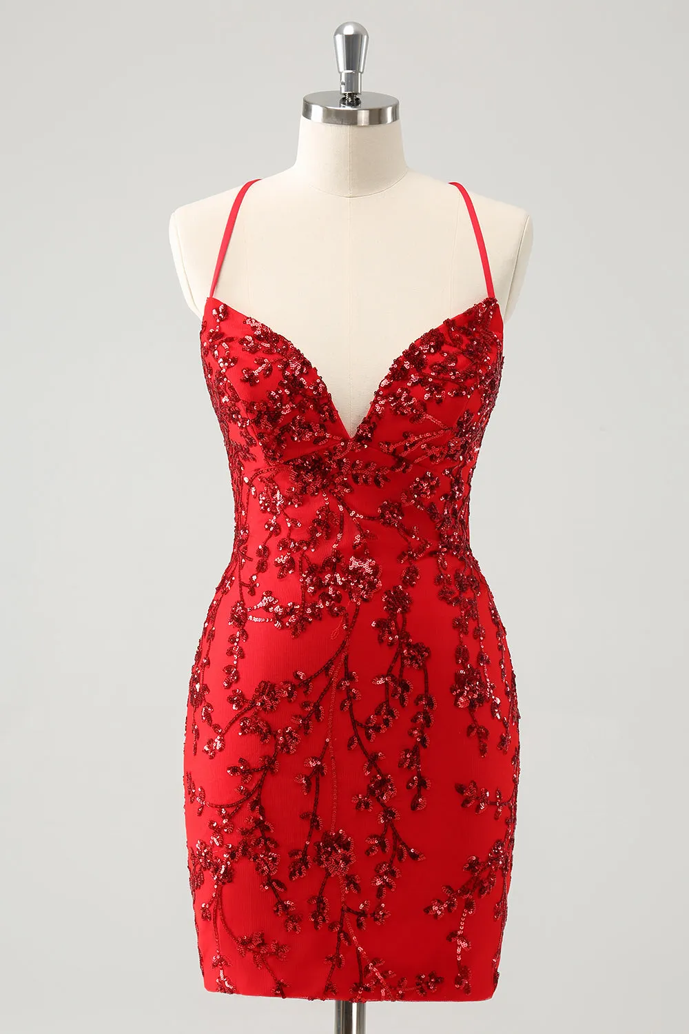 Sparkly Red Floral Tight Short Homecoming Dress with Sequins