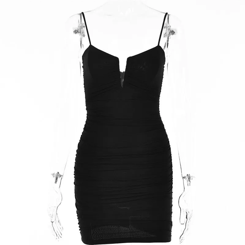 Spring Sexy Slim Elegant Clubwear Classic Solid Sleeveless Backless Sheath Dress