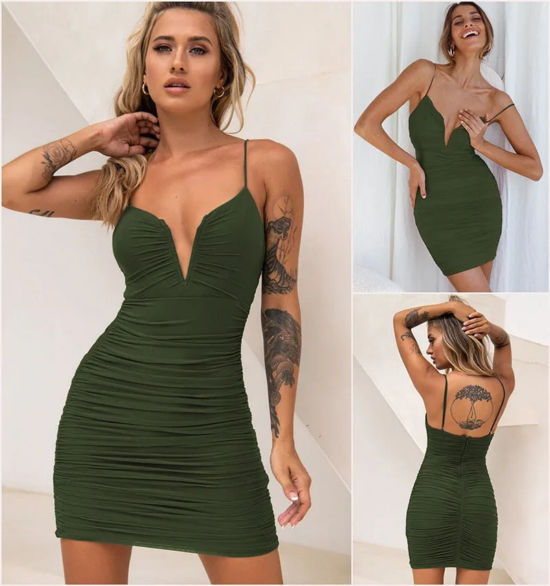 Spring Sexy Slim Elegant Clubwear Classic Solid Sleeveless Backless Sheath Dress