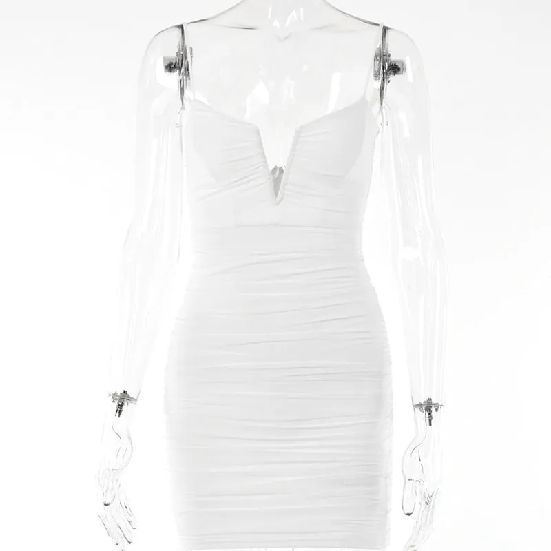 Spring Sexy Slim Elegant Clubwear Classic Solid Sleeveless Backless Sheath Dress
