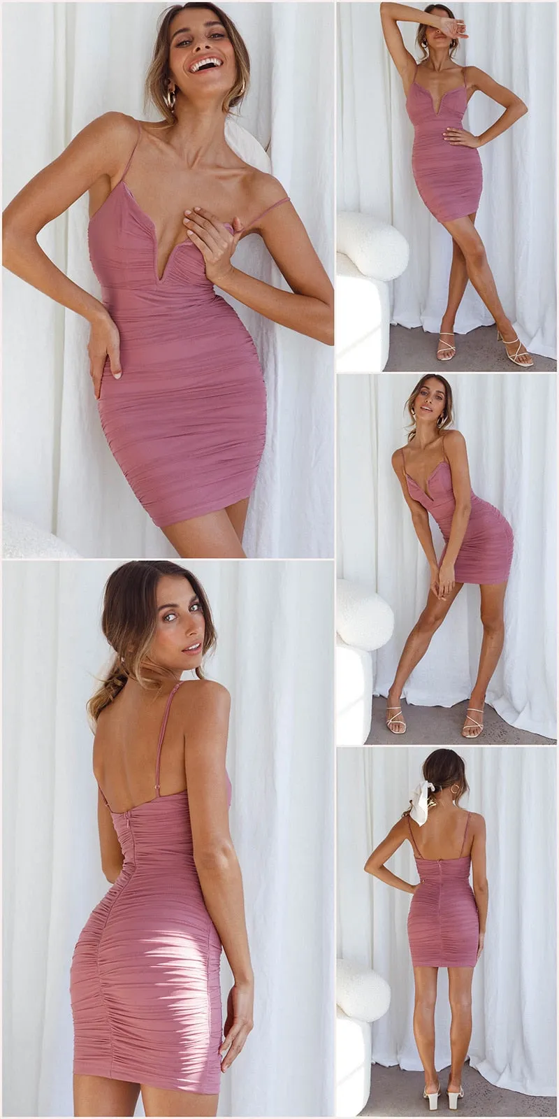 Spring Sexy Slim Elegant Clubwear Classic Solid Sleeveless Backless Sheath Dress