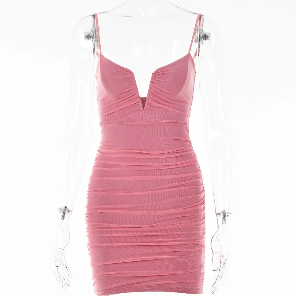 Spring Sexy Slim Elegant Clubwear Classic Solid Sleeveless Backless Sheath Dress