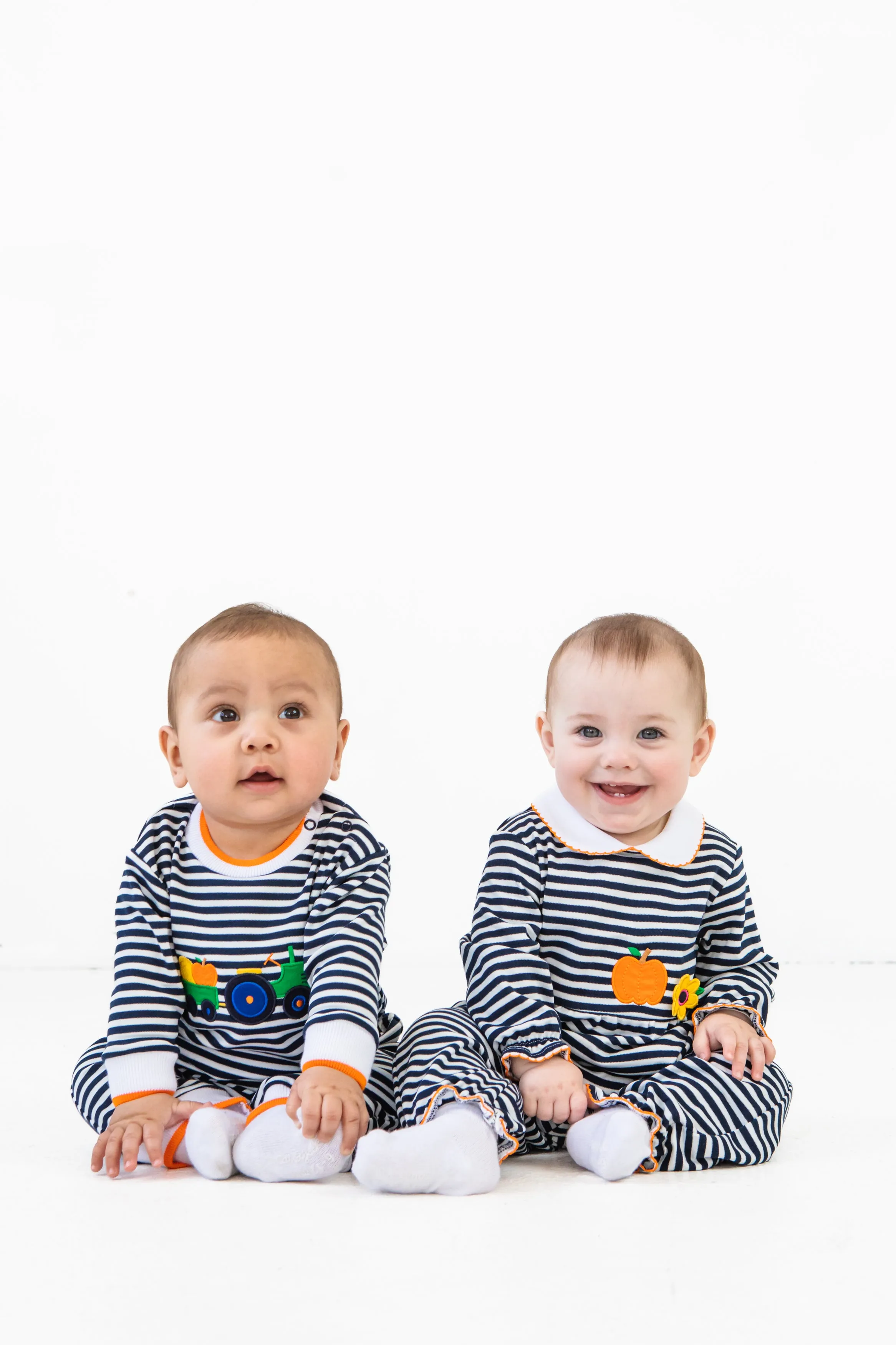 Stripe Knit Tractor and Pumpkin Longall
