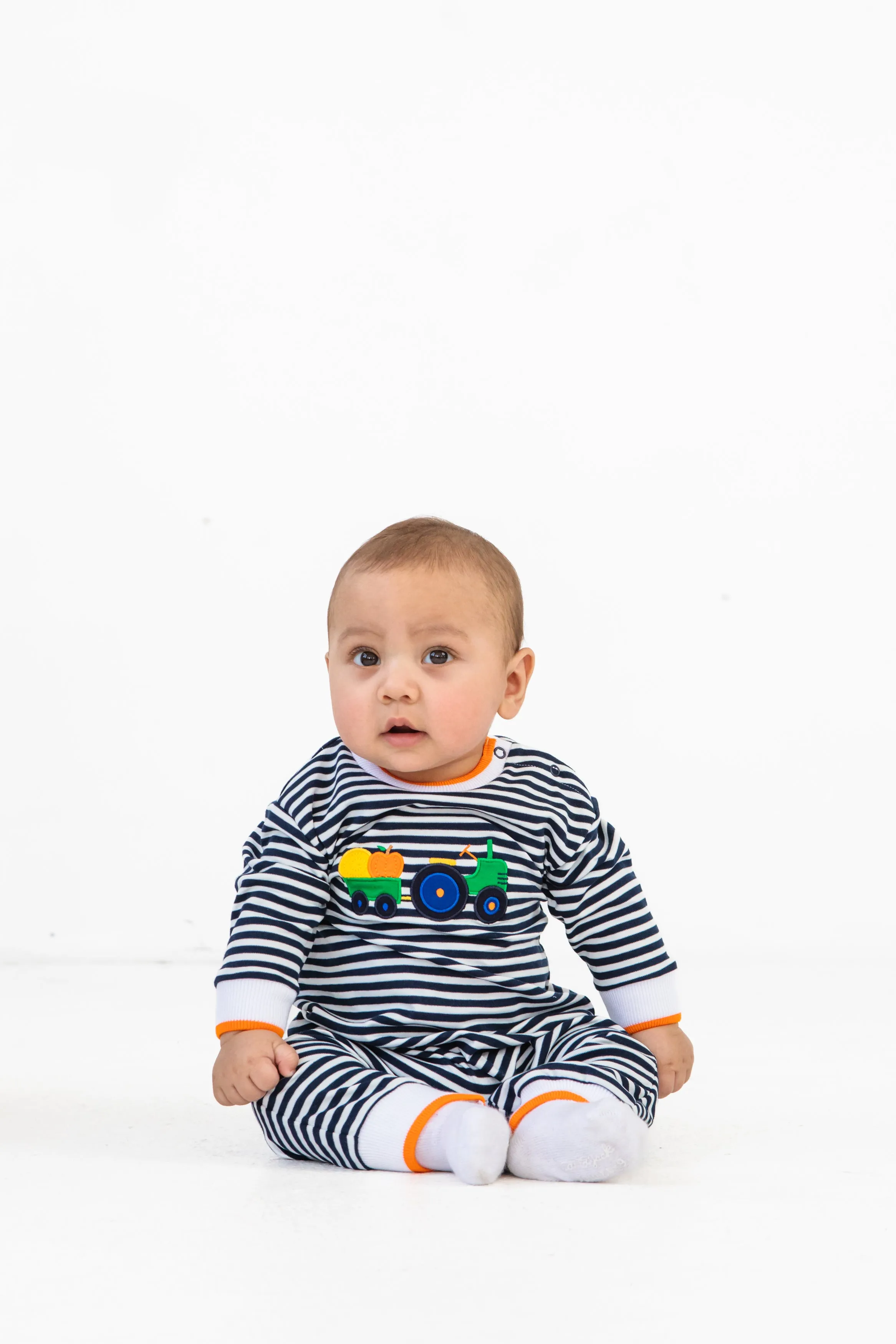 Stripe Knit Tractor and Pumpkin Longall