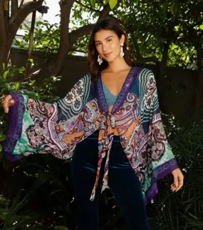 Teal / Navy Multi Print Boho Kimono