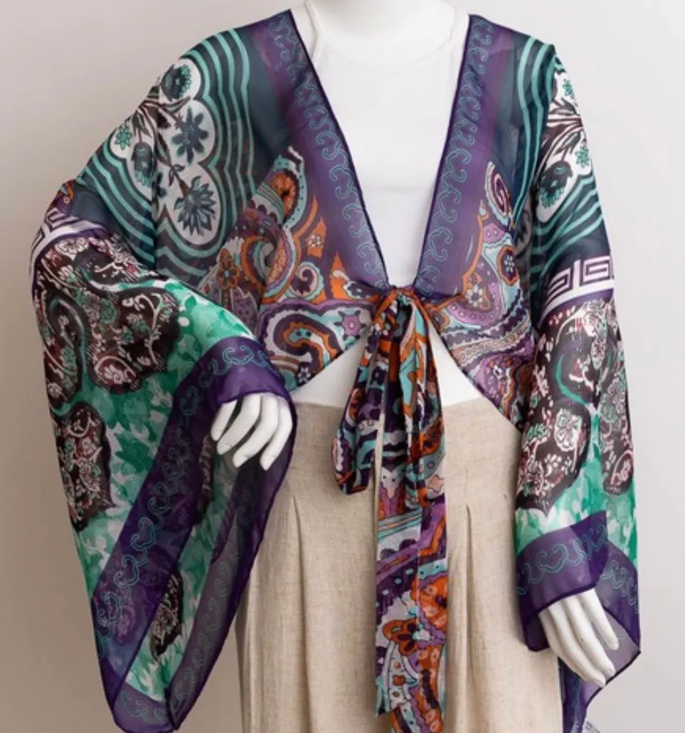 Teal / Navy Multi Print Boho Kimono