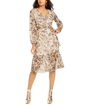 Thalia Sodi Women's Animal-Print Peasant Dress Brown Size XX-Large