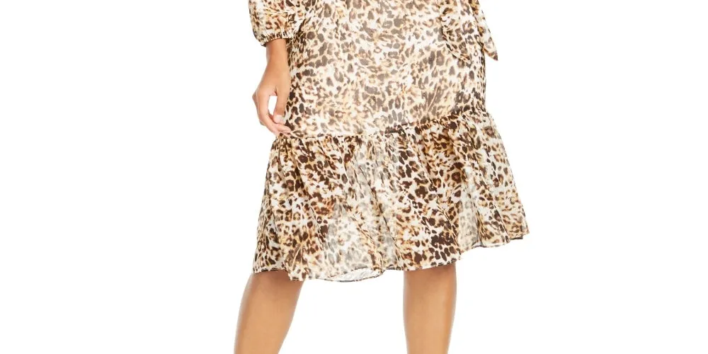 Thalia Sodi Women's Animal-Print Peasant Dress Brown Size XX-Large