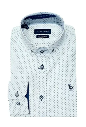 Tom Penn Long Sleeve Shirt 907 - White/Navy