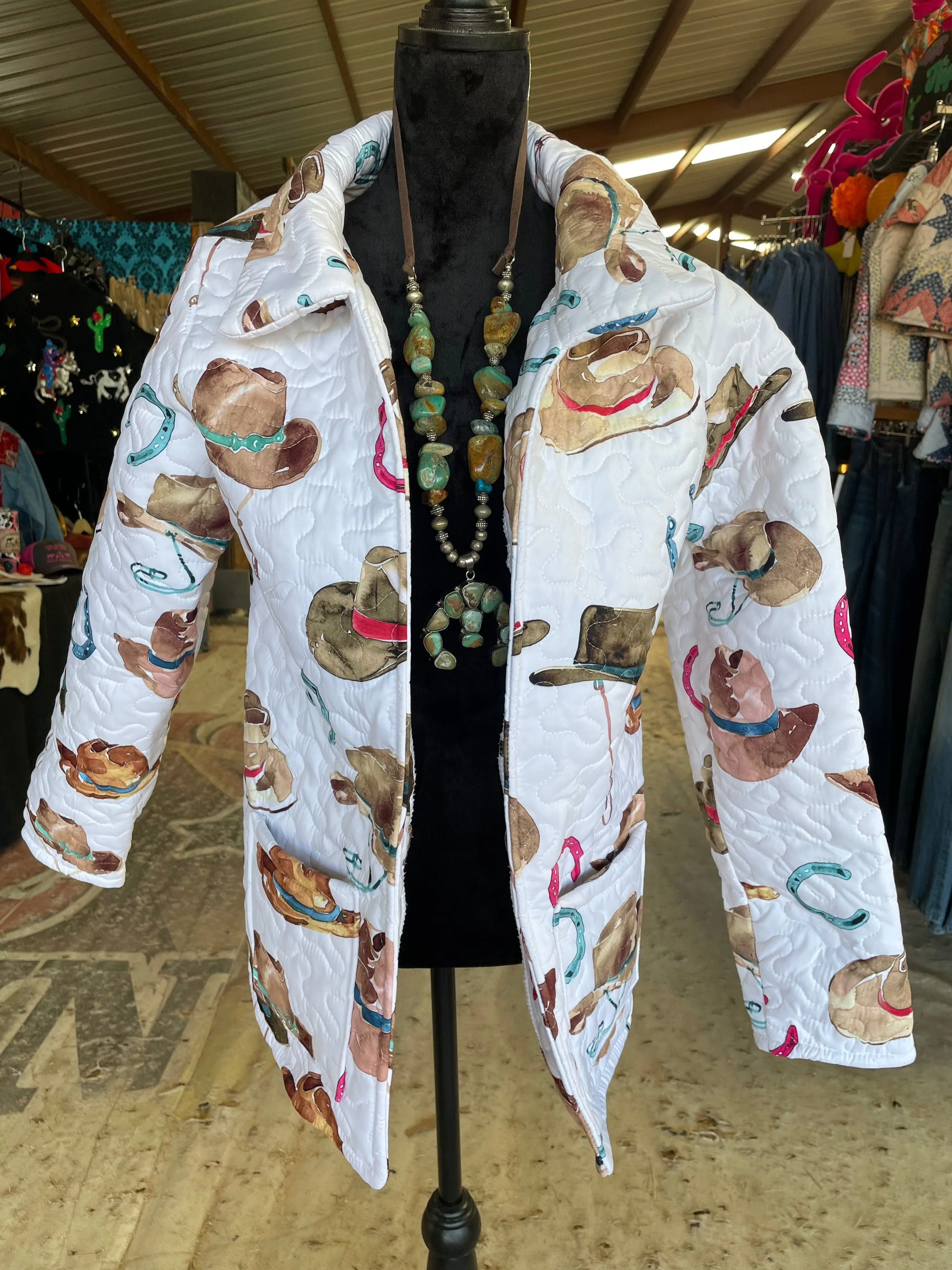 Tossed Hats Multi in White Quilted Jacket