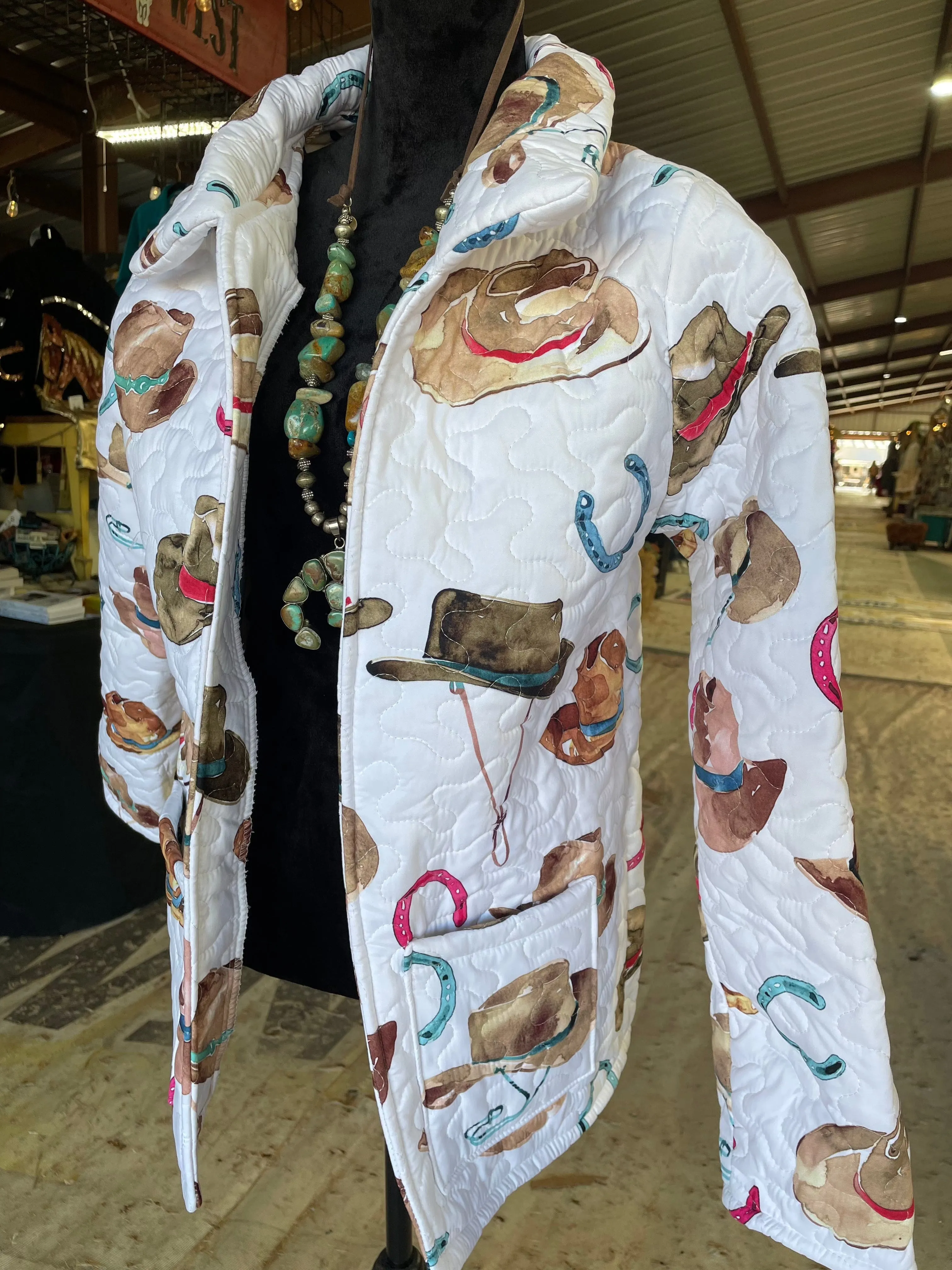 Tossed Hats Multi in White Quilted Jacket