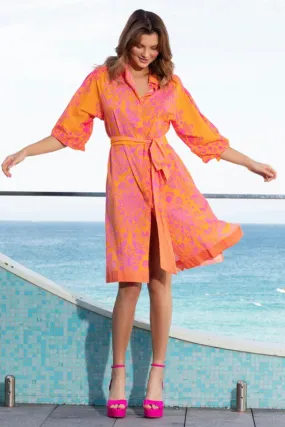 Tottie Shirt Dress | Pine Pink & Orange