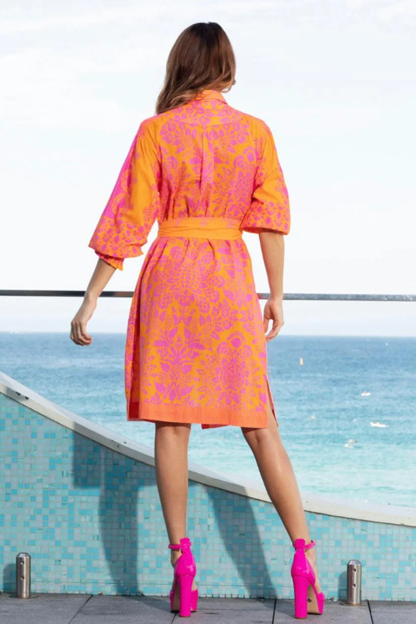 Tottie Shirt Dress | Pine Pink & Orange