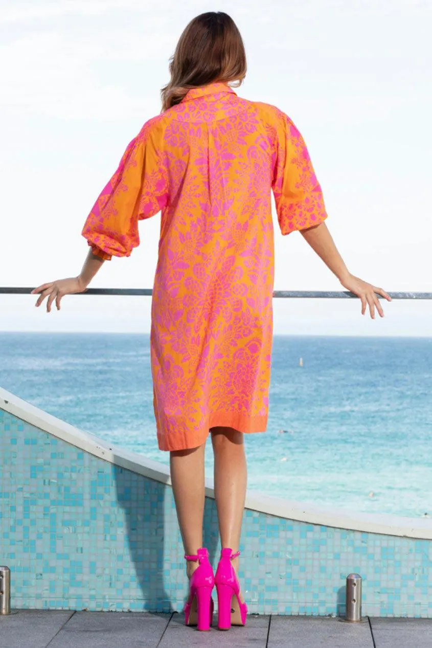 Tottie Shirt Dress | Pine Pink & Orange
