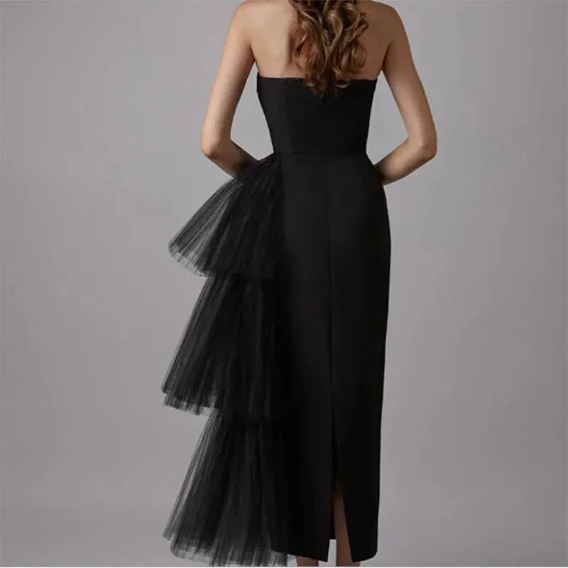 Trendy Bandage Mesh Strapless Party Dress